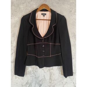 Bebe Blazer Womens 10 Black Pink Trim Button Jacket Made USA Lined Office Career